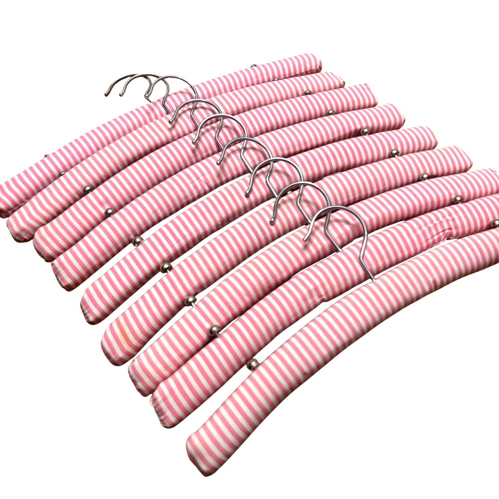 Vintage Victoria Secret Pink White Striped Padded Cotton Hangers Set of 9